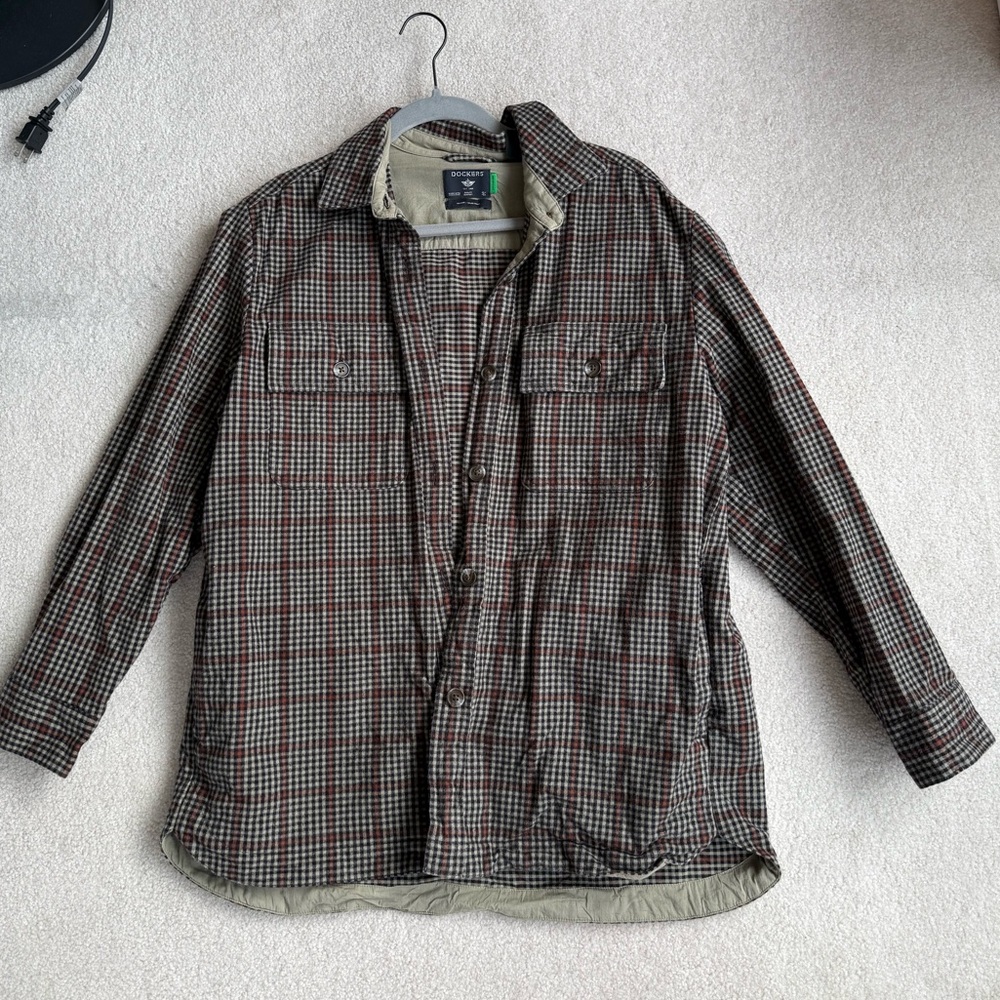 Dockers Women's Checkered Shirt Jacket - Black and Brown